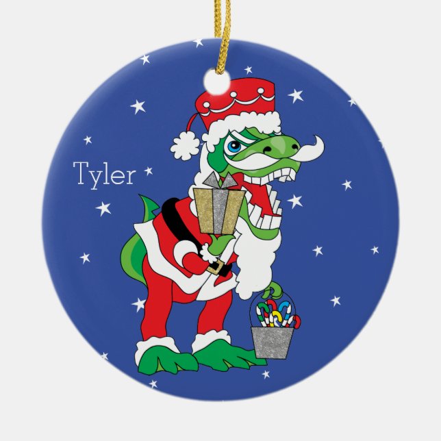 Christmas TySantasaurus Rex Ornament Personalise (Front)