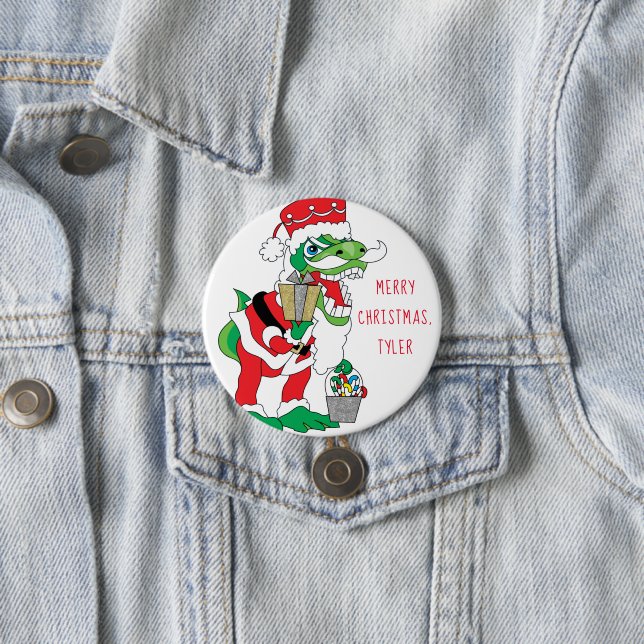 Christmas TySantaSaurus Round 7.5 Cm Round Badge (In Situ)