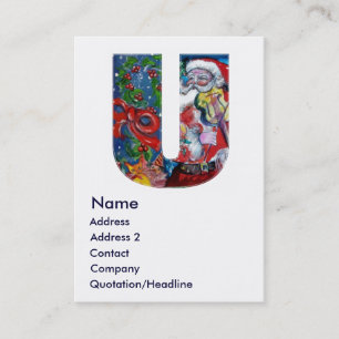 CHRISTMAS U LETTER  / SANTA  WITH VIOLIN MONOGRAM BUSINESS CARD