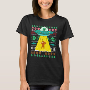 Christmas UFO Alien Abducting Gingerbread Xmas Ugl T-Shirt