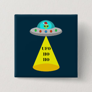 Christmas UFO Ho Ho Alien flying saucer 15 Cm Square Badge