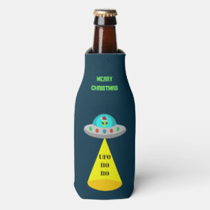 Christmas UFO Ho Ho Alien flying saucer Custom Bottle Cooler