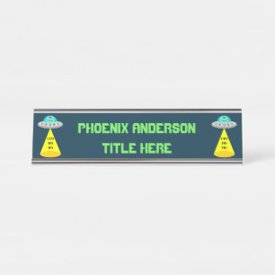 Christmas UFO Ho Ho Alien flying saucer Custom Desk Name Plate