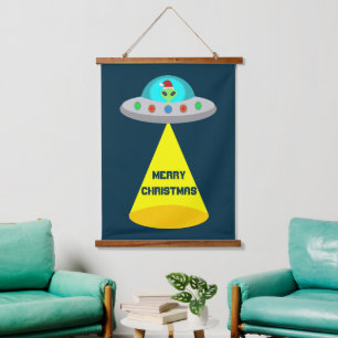 Christmas UFO Ho Ho Alien flying saucer Custom Hanging Tapestry