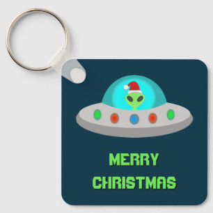 Christmas UFO Ho Ho Alien flying saucer Custom Key Ring