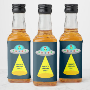 Christmas UFO Ho Ho Alien flying saucer Custom Liquor Bottle Label