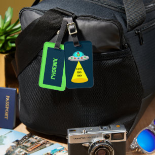 Christmas UFO Ho Ho Alien flying saucer Custom Luggage Tag