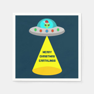 Christmas UFO Ho Ho Alien flying saucer Custom Napkin