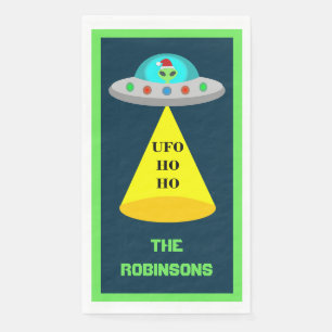 Christmas UFO Ho Ho Alien flying saucer Custom Napkin