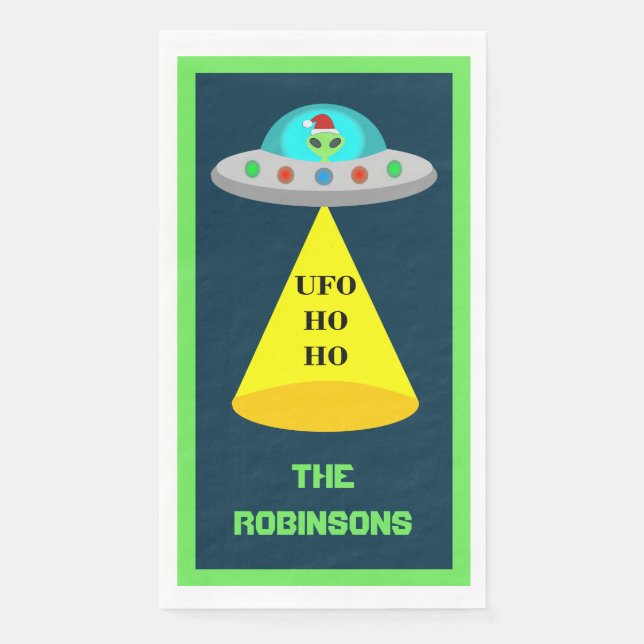 Christmas UFO Ho Ho Alien flying saucer Custom Napkin (Front)