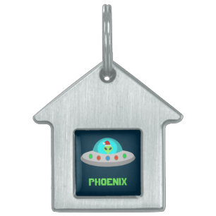 Christmas UFO Ho Ho Alien flying saucer Custom Pet ID Tag