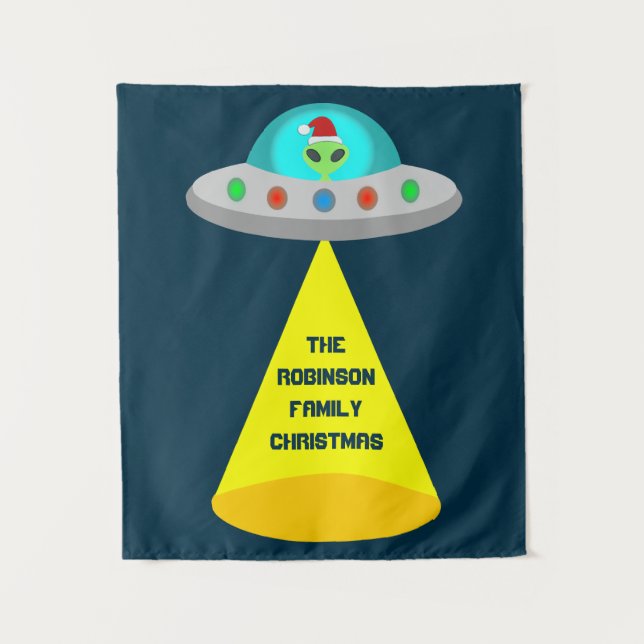 Christmas UFO Ho Ho Alien flying saucer Custom Tapestry (Front)
