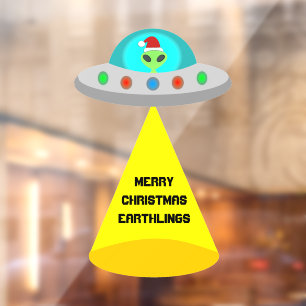 Christmas UFO Ho Ho Alien flying saucer Custom Window Cling