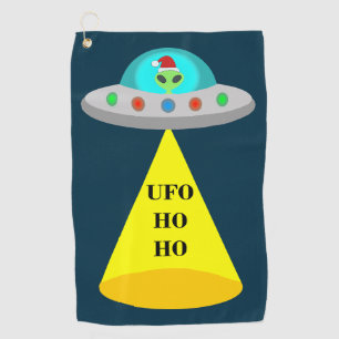 Christmas UFO Ho Ho Alien flying saucer Golf Towel