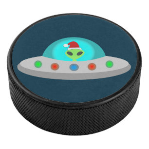 Christmas UFO Ho Ho Alien flying saucer Hockey Puck