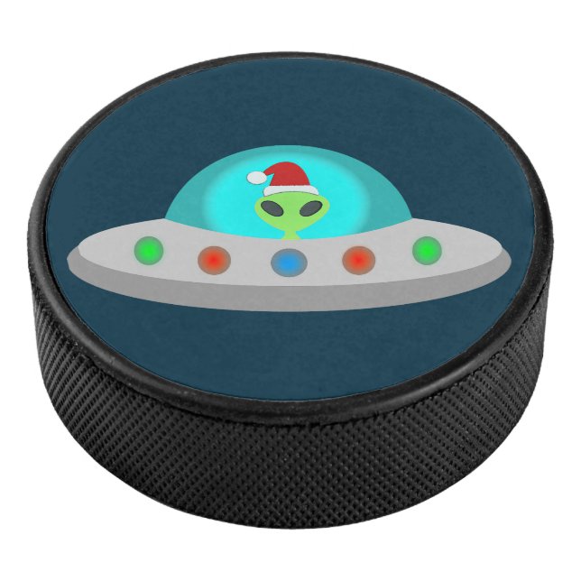 Christmas UFO Ho Ho Alien flying saucer Hockey Puck (3/4)