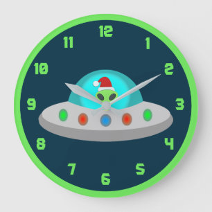 Christmas UFO Ho Ho Alien flying saucer Large Clock