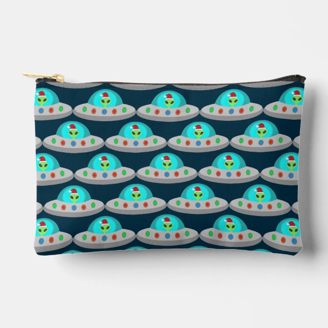 Christmas UFO Ho Ho Alien flying saucer Patterned Accessory Pouch (Front)