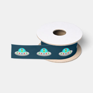 Christmas UFO Ho Ho Alien flying saucer Patterned Satin Ribbon