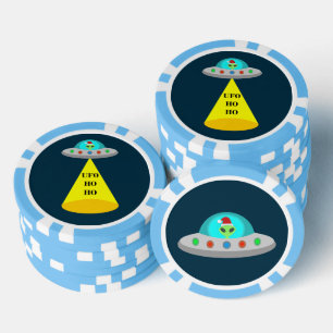 Christmas UFO Ho Ho Alien flying saucer Poker Chips