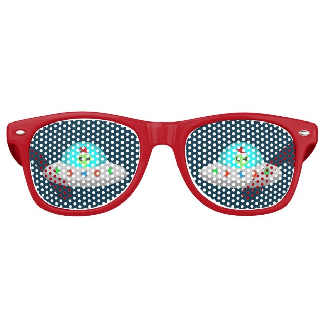 Christmas UFO Ho Ho Alien flying saucer Retro Sunglasses (Front)
