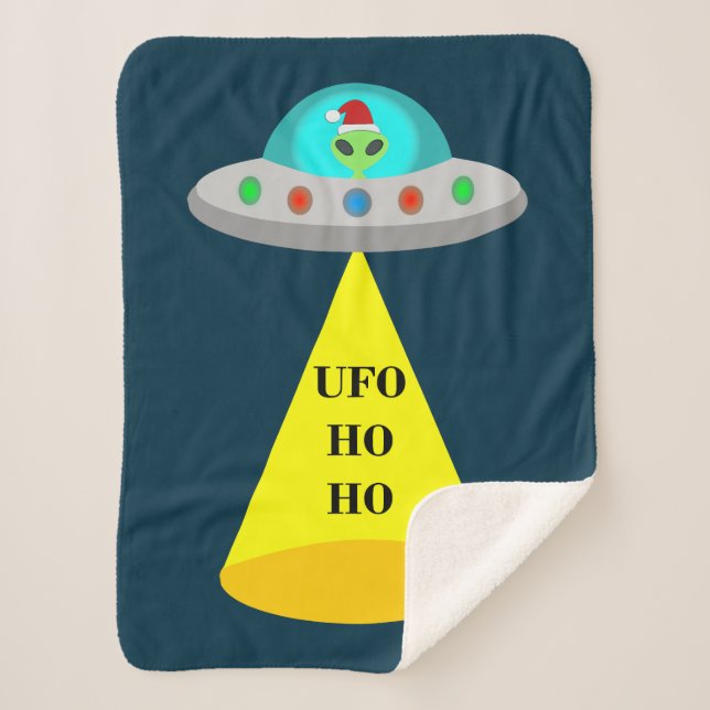Christmas UFO Ho Ho Alien flying saucer Sherpa Blanket (Front)