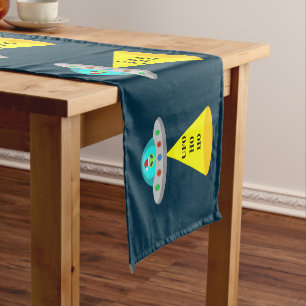 Christmas UFO Ho Ho Alien flying saucer Short Table Runner