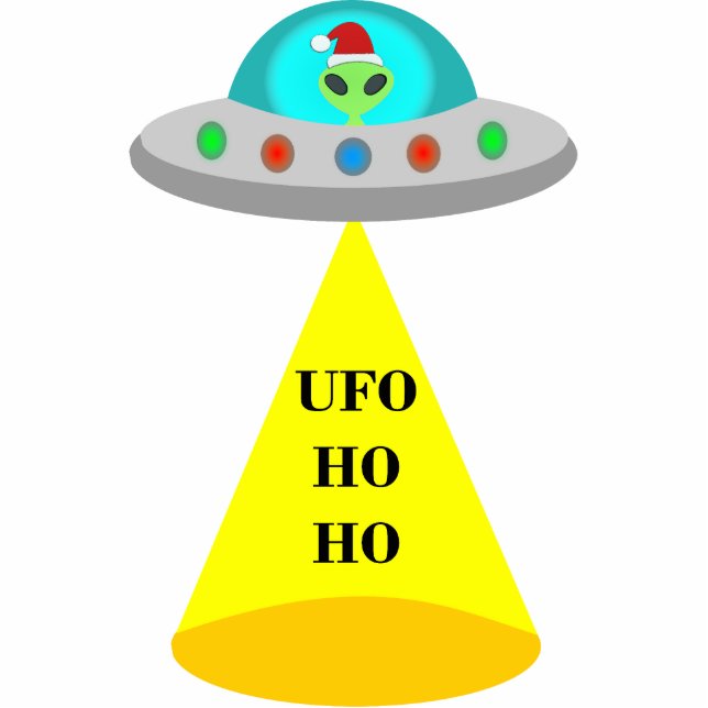 Christmas UFO Ho Ho Alien flying saucer Standing Photo Sculpture (Front)