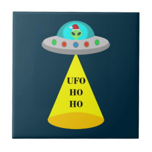 Christmas UFO Ho Ho Alien flying saucer Tile