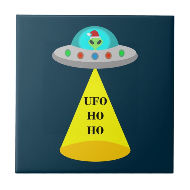 Christmas UFO Ho Ho Alien flying saucer Tile (Front)