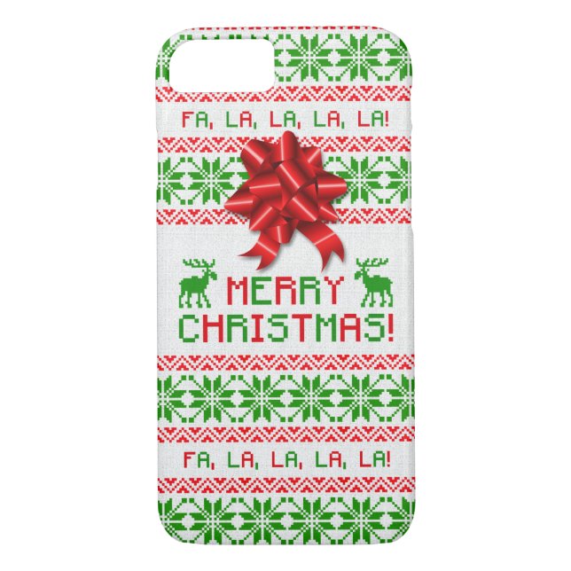 Christmas Ugly Christmas Sweater Red Green Bow Case-Mate iPhone Case (Back)