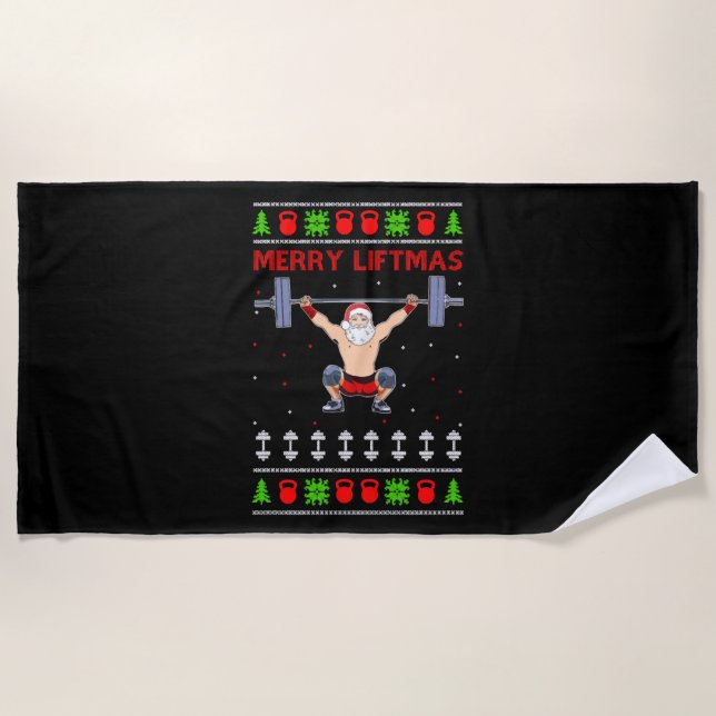 Christmas Ugly Christmas Weightlifting Beach Towel (Front)