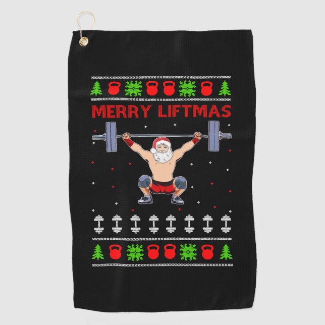 Christmas Ugly Christmas Weightlifting Golf Towel (Front)