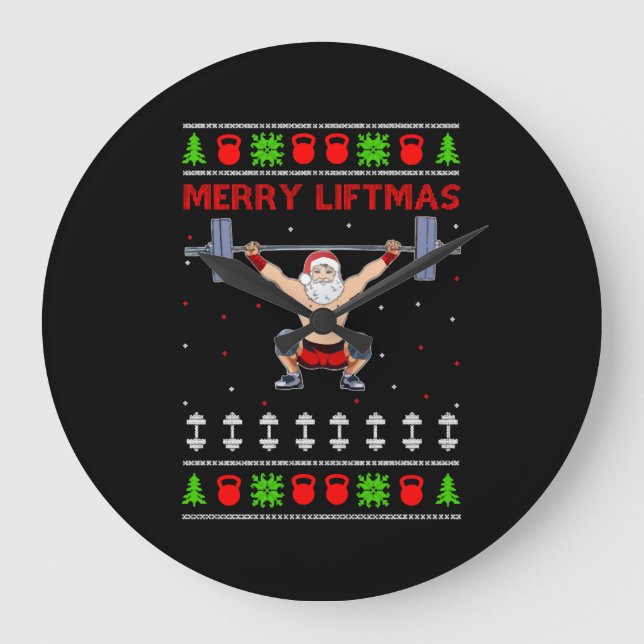 Christmas Ugly Christmas Weightlifting Large Clock (Front)