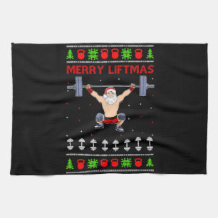 Christmas Ugly Christmas Weightlifting Tea Towel