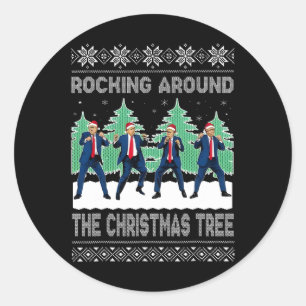 Christmas Ugly Rocking Around The Christmas Tree Classic Round Sticker