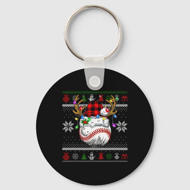 Christmas Ugly Sater Santa Hat Men Kids Baseball  Key Ring (Front)