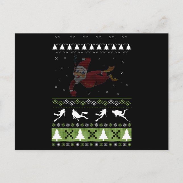 Christmas Ugly Scuba Diving Diver Xmas Pj Pajama Postcard (Front)