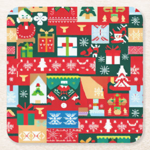 Christmas Ugly Sweater 1 Square Paper Coaster