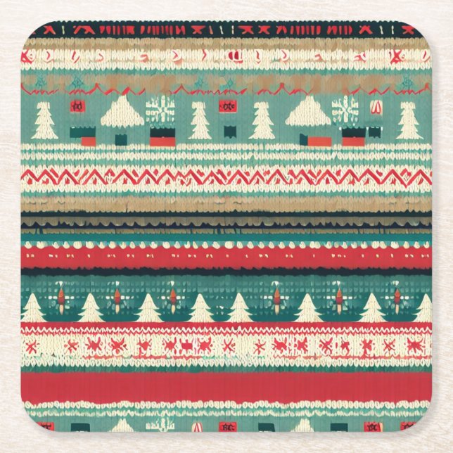 Christmas Ugly Sweater 3 Square Paper Coaster (Front)