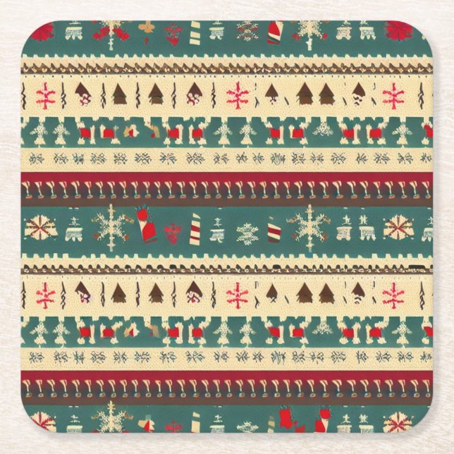 Christmas Ugly Sweater 5 Square Paper Coaster (Front)