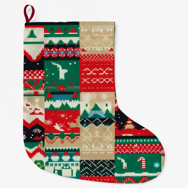 Christmas Ugly Sweater 8 Large Christmas Stocking (Front)