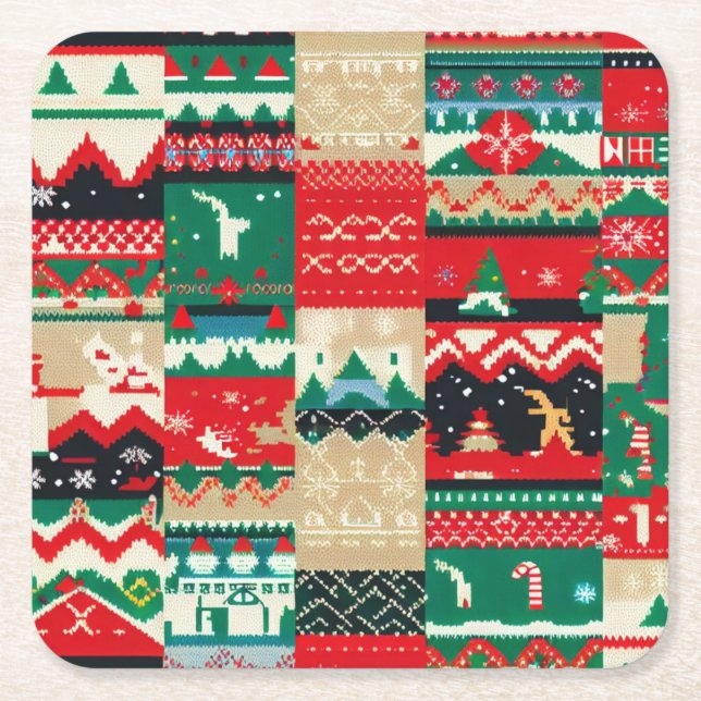 Christmas Ugly Sweater 8 Square Paper Coaster (Front)
