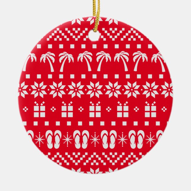 Christmas Ugly Sweater Beach Lover Ceramic Tree Decoration (Front)