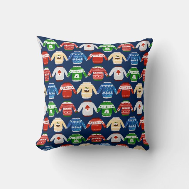 Christmas Ugly sweater Blue Cushion (Front)
