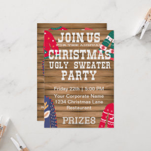 Christmas Ugly Sweater Corporate party Wooden  Invitation