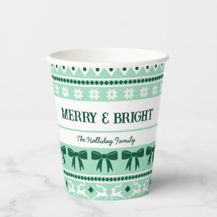 Christmas Ugly Sweater Family Name Mint Green Paper Cups