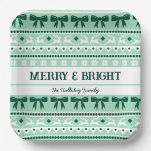 Christmas Ugly Sweater Family Name Mint Green Paper Plate