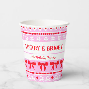 Christmas Ugly Sweater Family Name Pink & Red Paper Cups