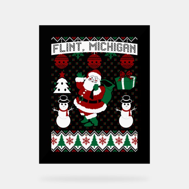 Christmas Ugly Sweater Flint Michigan Acrylic Sign (Front)